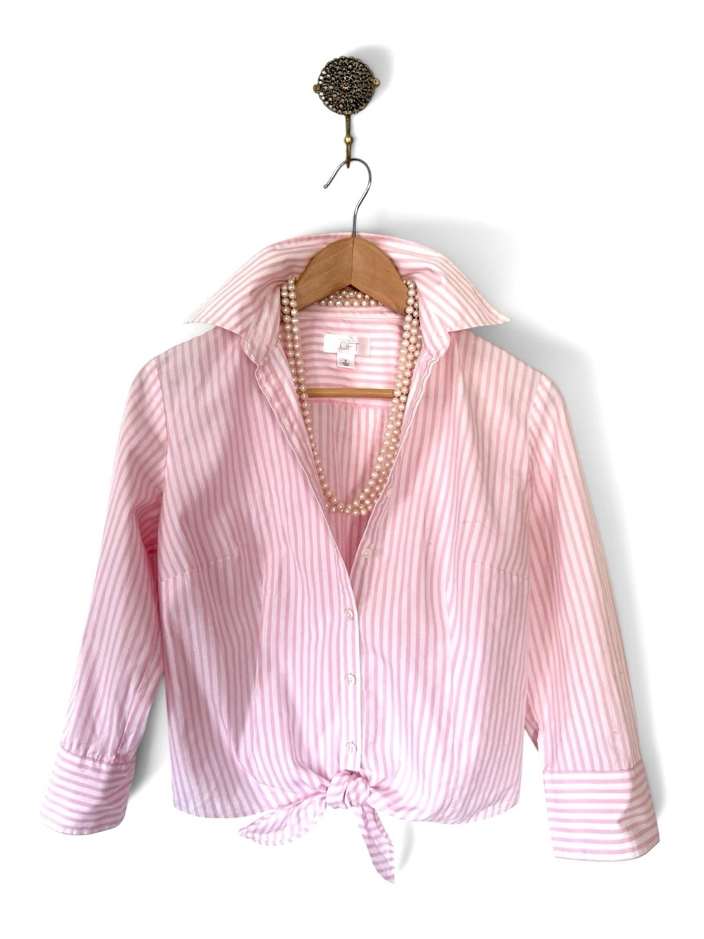👕 Ann Taylor Loft Pink Striped Tie-Front Blouse | Size 2